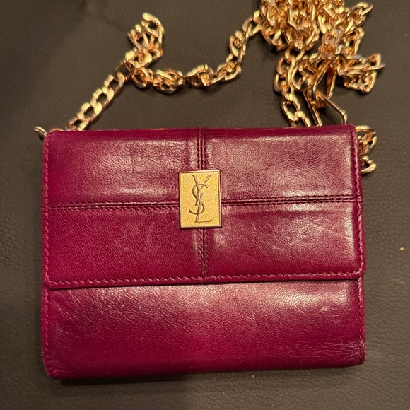 Vintage Yves Saint Laurent Leather Bi-Fold Wallet - Burgundy - Picture 1 of 6